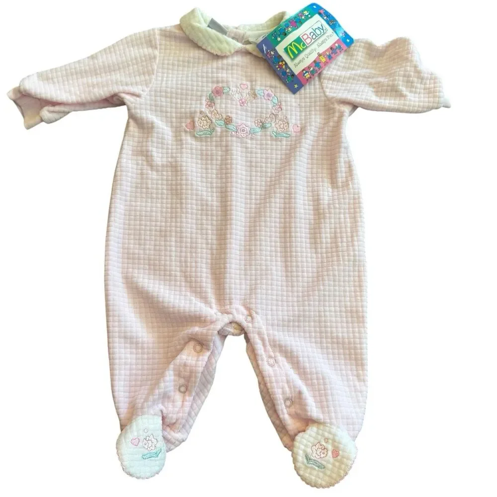 NEW Vintage McDonalds McKids Mcbaby 0-3 Month Footie Bodysuit Pink Flowers‎